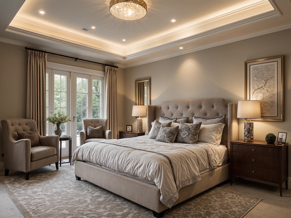 A refined bedroom layered with luxurious textures, soft lighting, and timeless details—showcasing the quiet elegance of understated luxury.