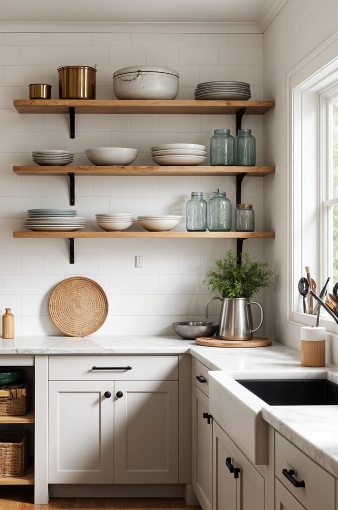 In kitchen shelving, form and function should work hand in hand to create a practical and visually appealing setup.
