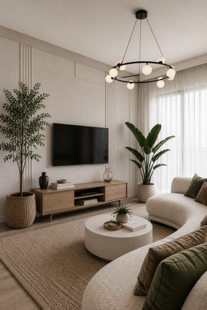 Textured TV wall with elegant panel detailing