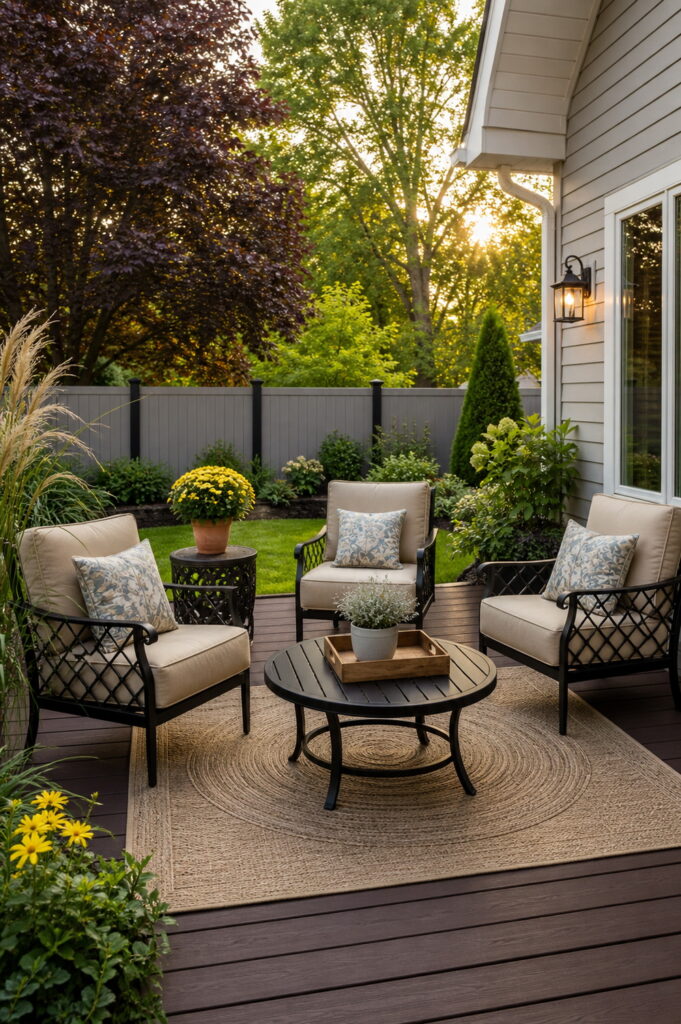 Inviting backyard deck seating for cozy outdoor living